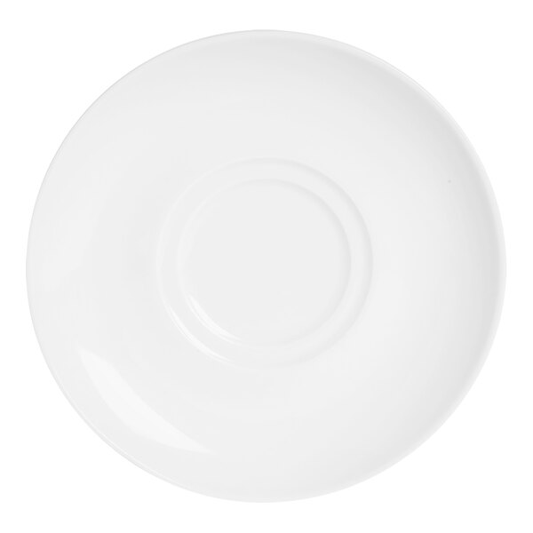 A white Varick Classic Cafe saucer with a circular design in the middle.