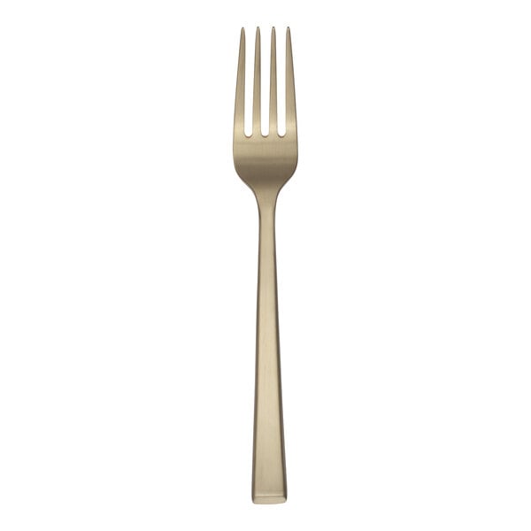 A close up of a Reserve by Libbey Santorini gold salad fork with a white background.