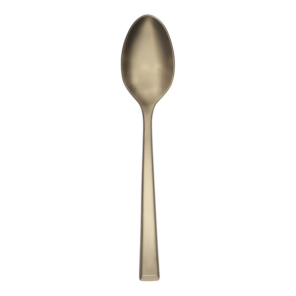 A Reserve by Libbey Santorini Gold stainless steel dinner spoon with a gold finish on the handle.