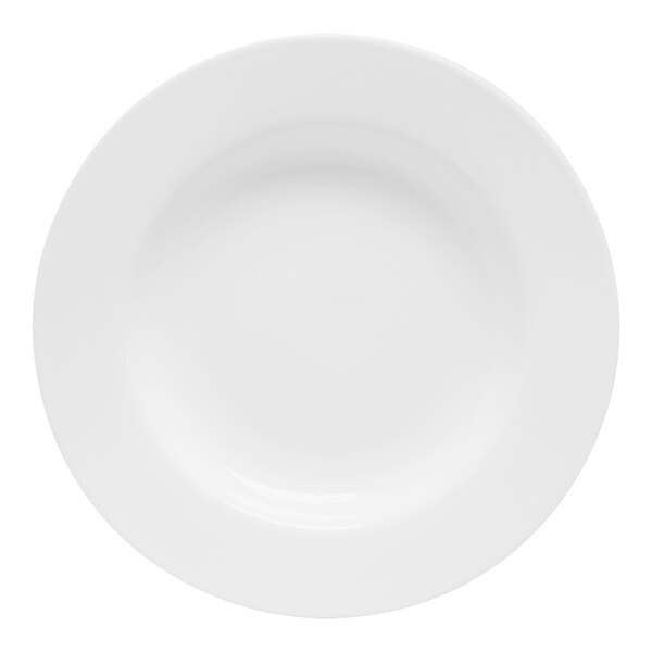 A white pasta bowl with a white rim.