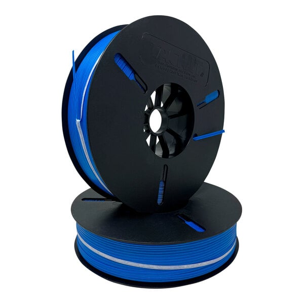 A Tach-It blue standard paper and plastic twist tie ribbon spool.