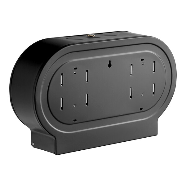 A black rectangular stainless steel box with two holes on top.