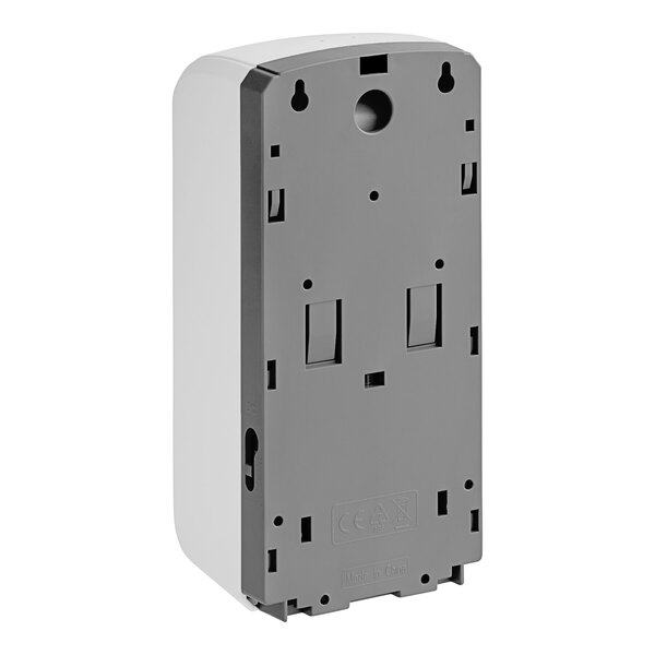 A white and grey rectangular Lavex automatic liquid soap dispenser with two buttons.