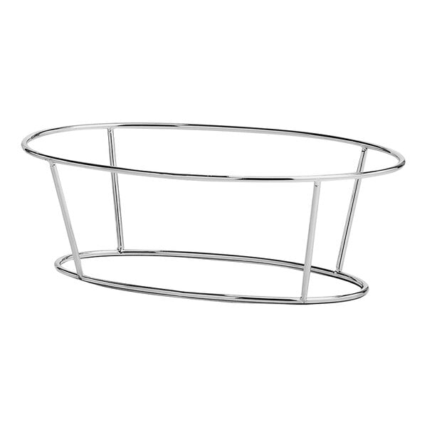 An American Metalcraft stainless steel oval seafood stand with two tiers.