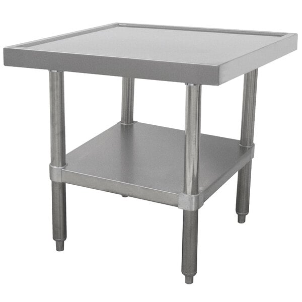 A stainless steel Advance Tabco mixer table with an undershelf.