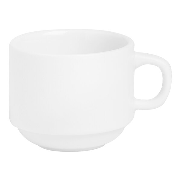 A white Varick Classic Cafe mug with a handle.