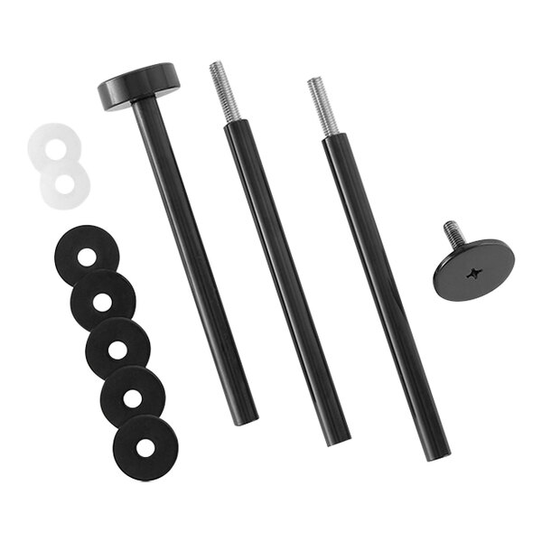 An American Metalcraft black stainless steel rod with screws and nuts on a table.