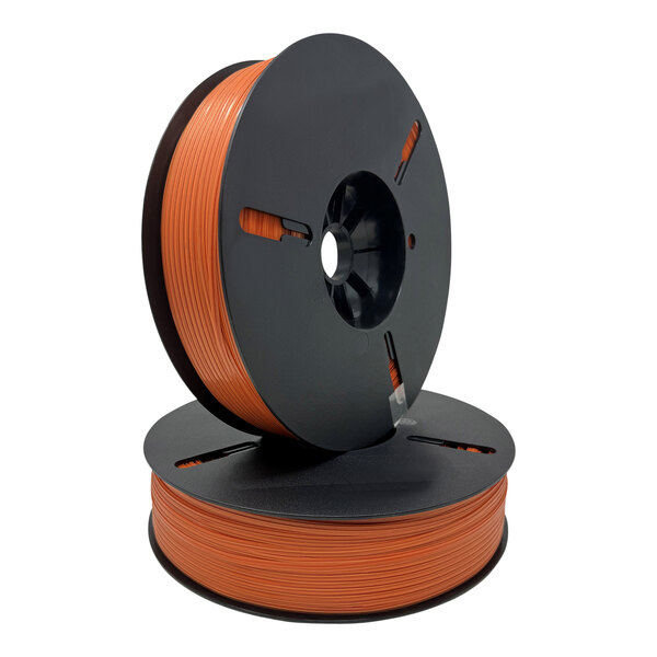 An orange spool of Tach-It standard plastic twist tie ribbon.