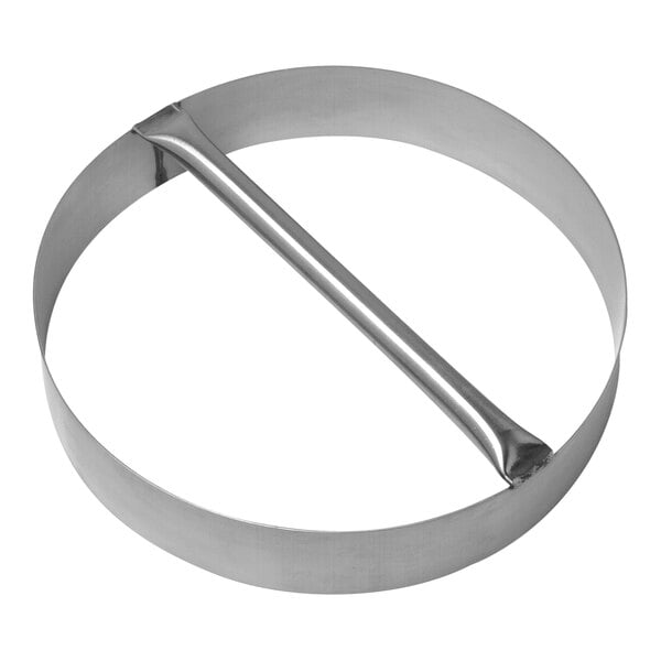 A LloydPans stainless steel metal circle with a handle.