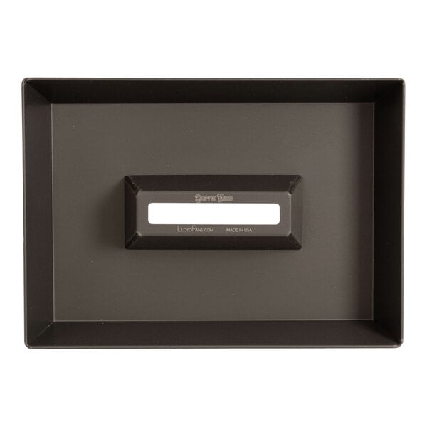 A black rectangular LloydPans pizza pan with a white label.