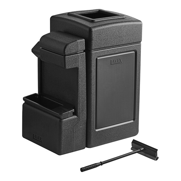 A black plastic container with a black lid.