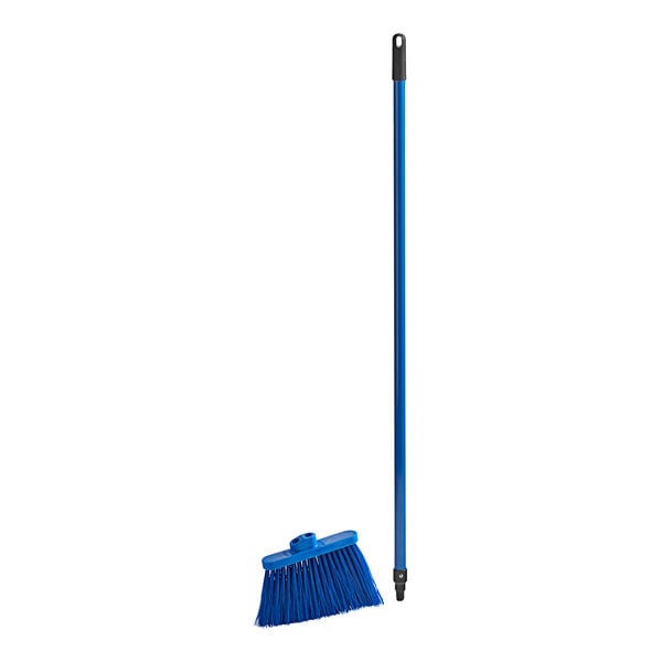 A blue Lavex angled broom with a blue handle.
