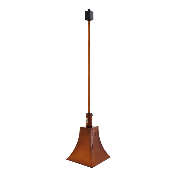 A Hanson Heat Lamp with a smoked copper finish and a long metal pole and black track fitting.