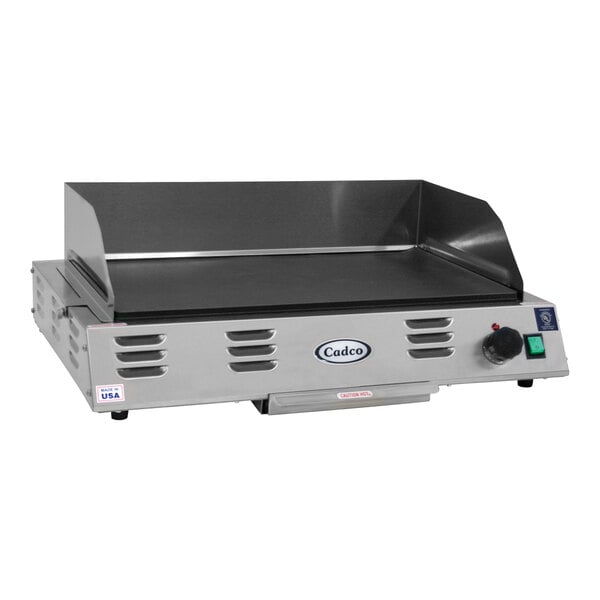 A Cadco electric countertop griddle with a stainless steel top.