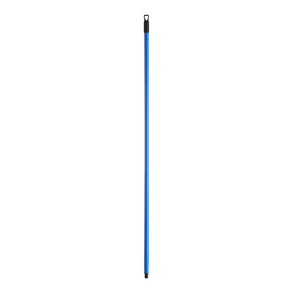 A blue metal pole with black threading.