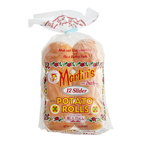 A case of Martin's Famous Frozen Slider Potato Rolls in a plastic bag.