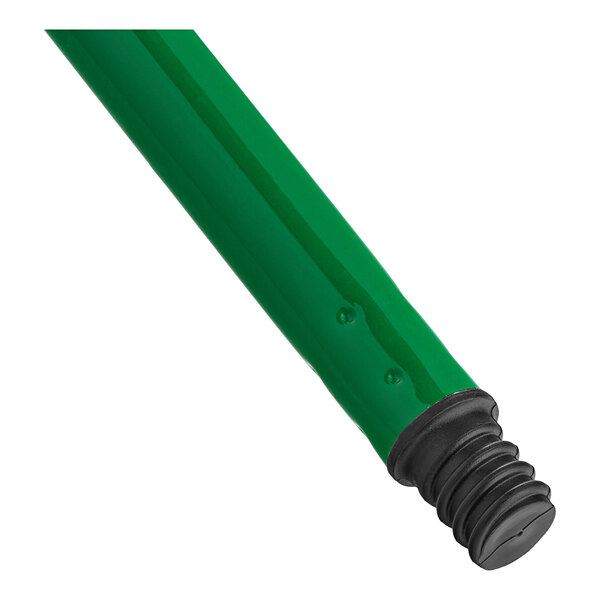 A green metal tube with black threading.