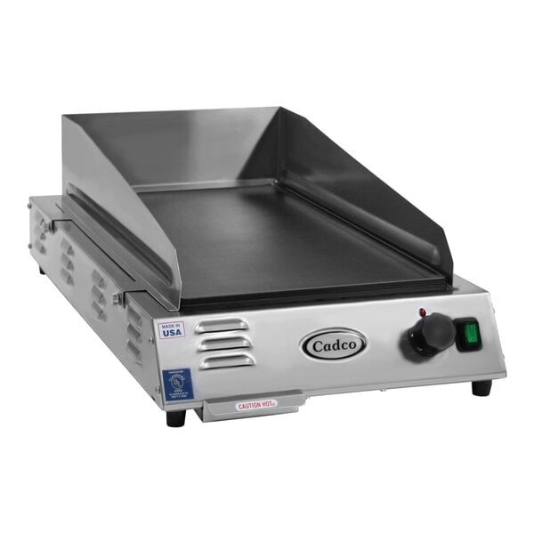 A Cadco countertop electric griddle with a stainless steel surface.