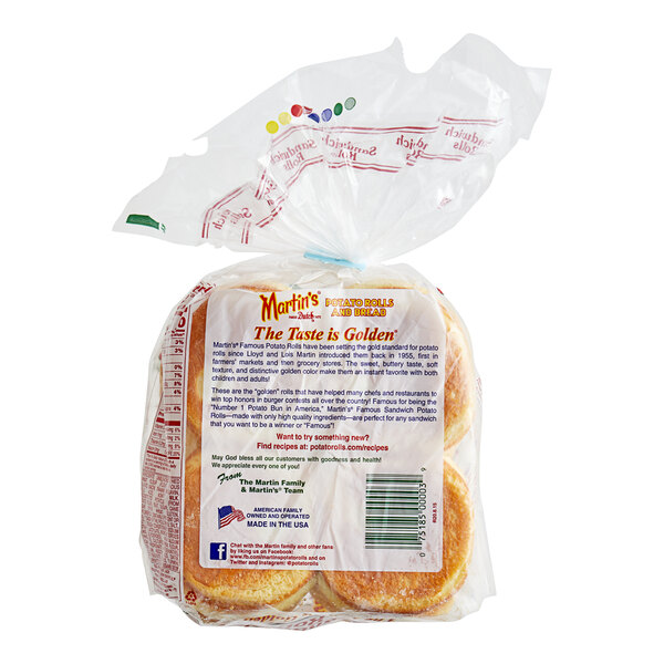 A white bag of Martin's Famous sandwich rolls with text on it.
