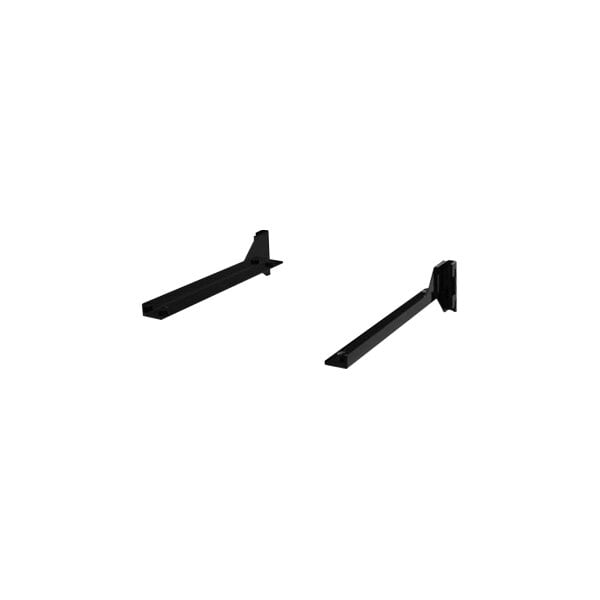 A pair of black metal Udizine shelf brackets.