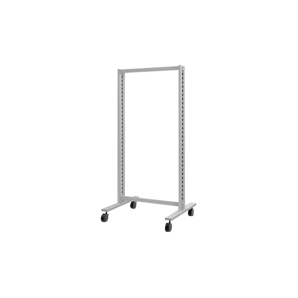 A white rectangular Udizine mobile retail clothing display stand with wheels.