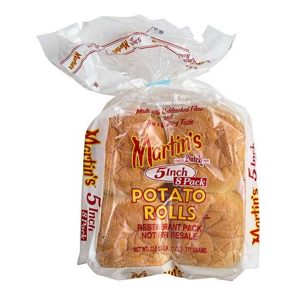 A plastic bag of Martin's Famous potato rolls.