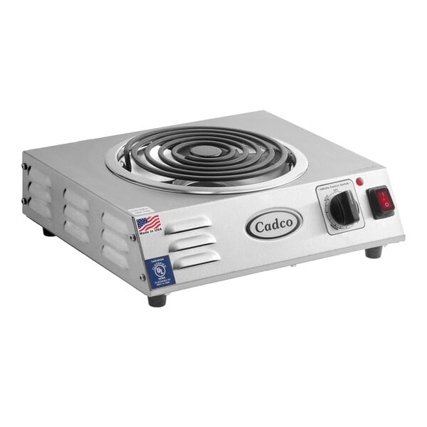Cadco CSR-3T Single Burner Stainless Steel Portable Electric Hot Plate with 8" Tubular Element - 1,500W, 120V