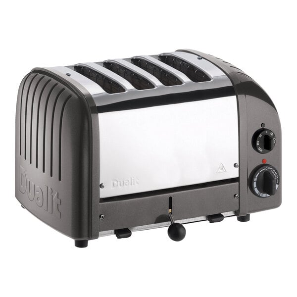 A black and silver Cadco 4-slice toaster with 1" slots.