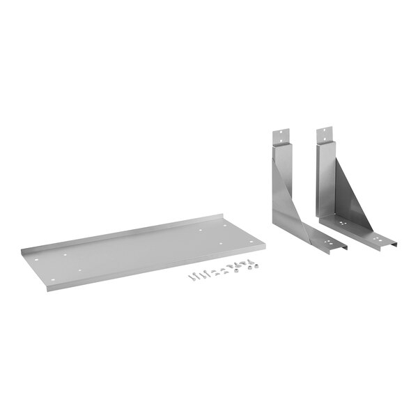 A metal shelf and two brackets for Vollrath broilers with a white background.