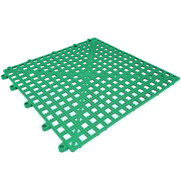 a green plastic grid on a white background