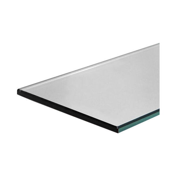 A close-up of a clear tempered glass shelf.