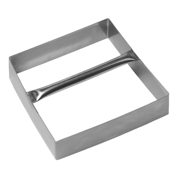 A LloydPans stainless steel square dough cutter with a handle.