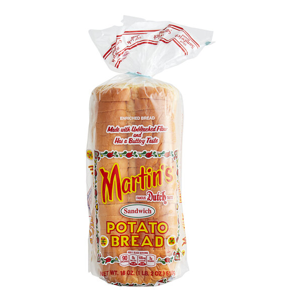 A white bag of Martin's Famous sliced potato bread with a label.