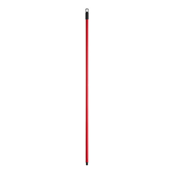 A red metal rod with black threading.