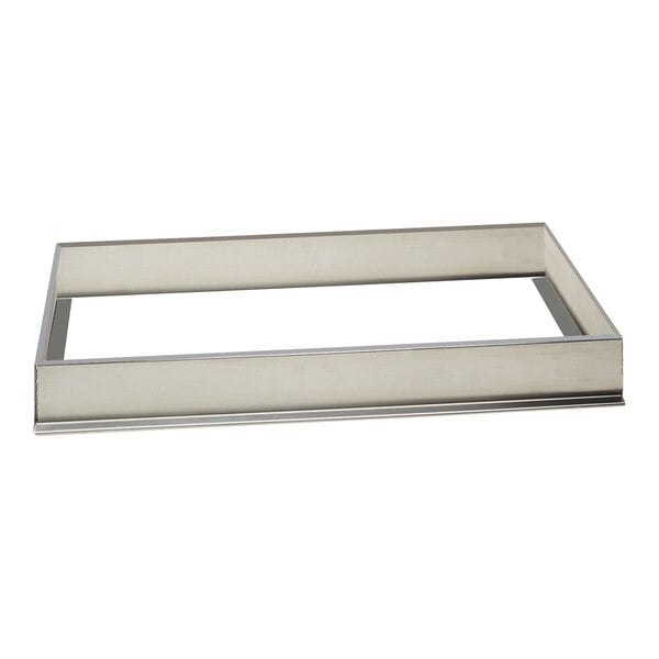 A rectangular metal frame for a square metal tray.