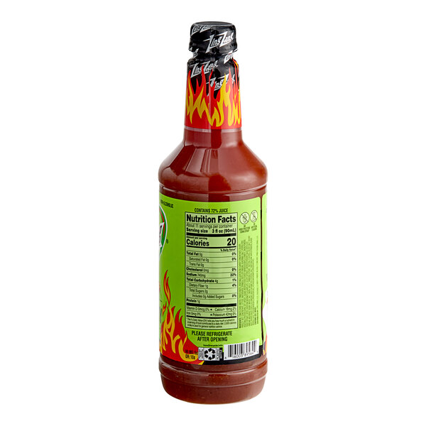 A bottle of Zing Zang Blazing Bloody Mary Mix with flames on it.