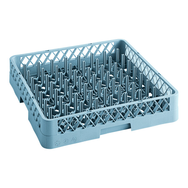 A blue plastic MainStreet Equipment dish rack with metal rods and open sides.
