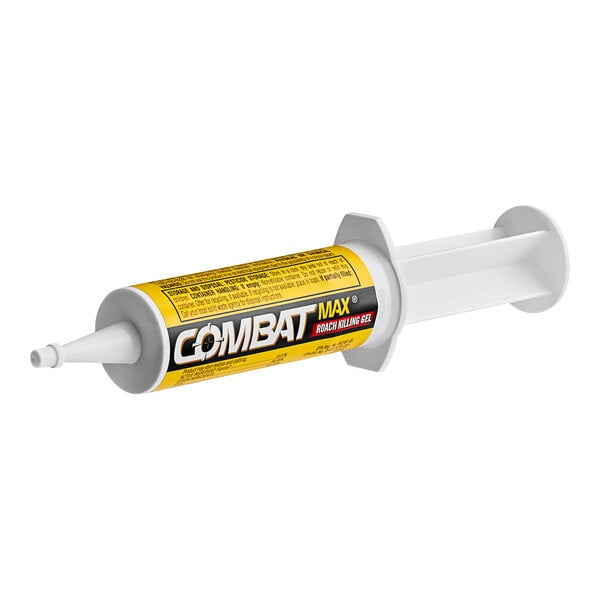 A yellow and white tube of Combat Max Roach Killing Gel.