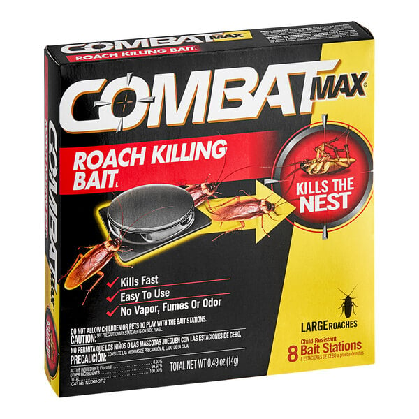 A box of 8 Combat Max Large Roach Bait stations.