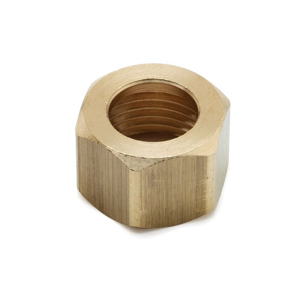 A close-up of a brass T&S coupling nut.