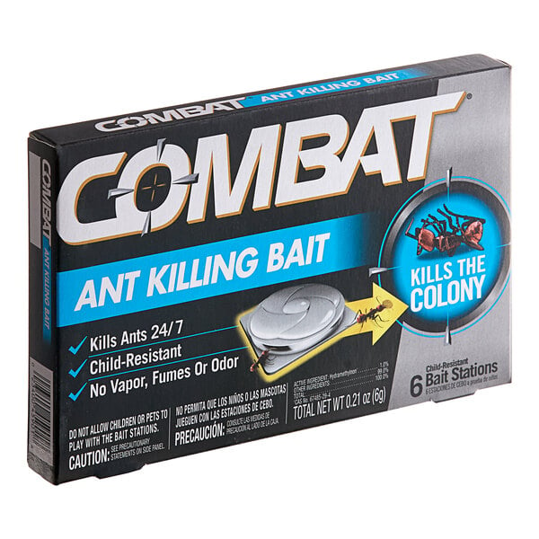 A box of 6 Combat Ant Bait stations.