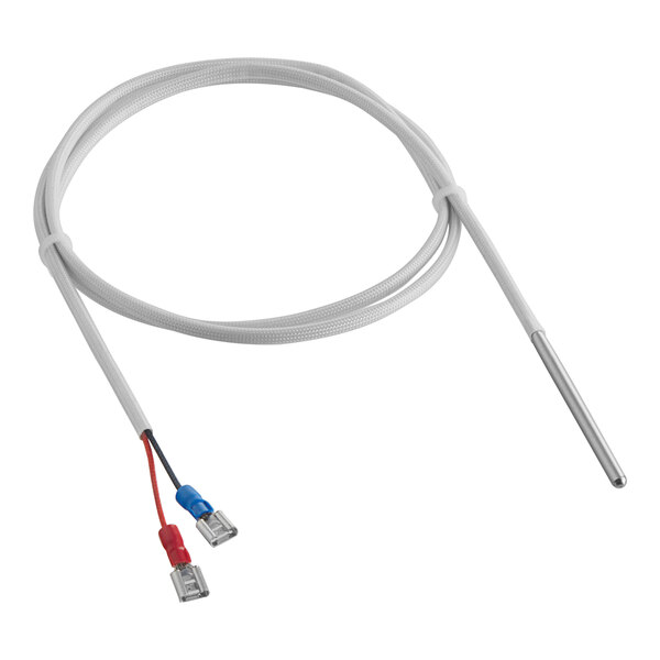 A white cable with two wires and a red connector.