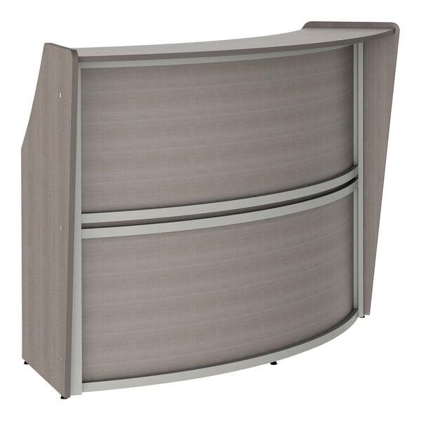 A Correll reception desk with a curved top.