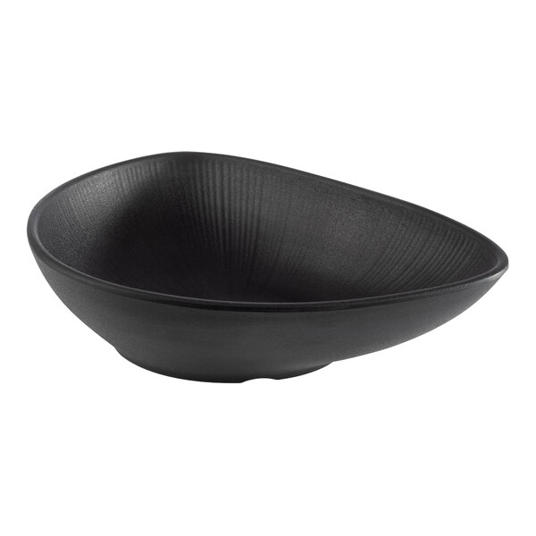 A black APS Nero melamine bowl with a curved edge.