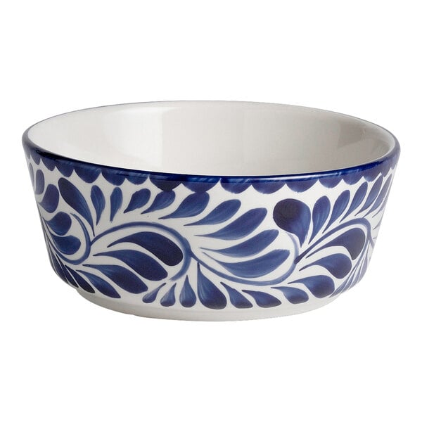 An Anfora Blue Puebla porcelain bowl with a blue and white design.