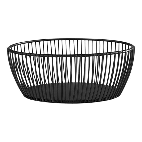 An APS black metal oval wire basket.