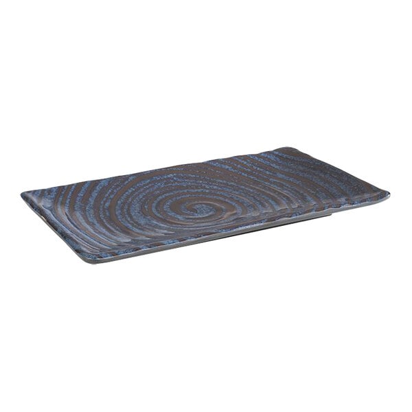 A rectangular APS melamine serving tray with a swirl pattern.