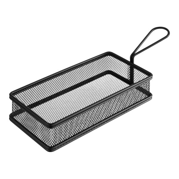 A matte black rectangular stainless steel wire basket with a handle.