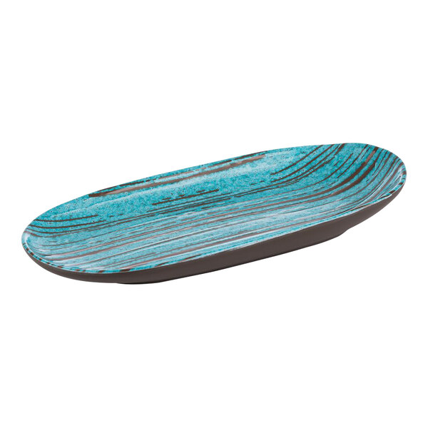 A blue and black oval APS Cancun melamine platter.