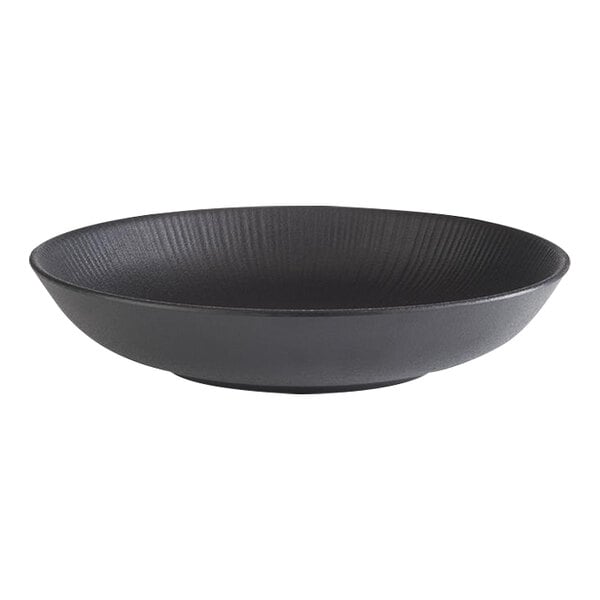 A black APS melamine bowl with a white background.